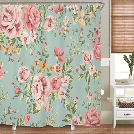 teenage girl bathroom ideas: Pink Flower Shower Curtain for Bathroom