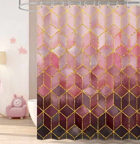 teenage girl bathroom ideas: Pink Ombre Shower Curtain Rose Gold Colorful Geometric Grid